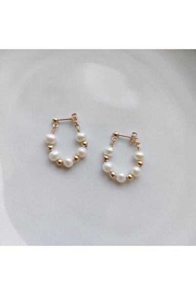 dalya Gerçek Incili Gold Boncuklu Çelik Küpe