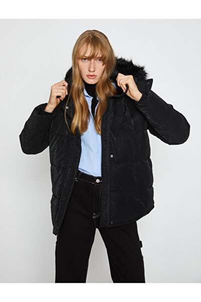 Koton Şişme Mont Parlak Kapüşonlu Dik Yaka Cepli Fermuarlı