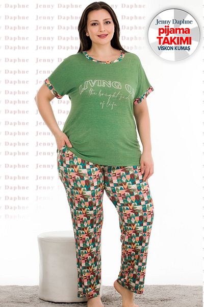 Jenny Daphne Plus Size Viscose Fabric Short Sleeve Pajamas Set Lady-10935