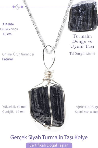 Tesbih Atölyesi Certified Wire Wrapped Raw Unprocessed Tourmaline Stone Necklace