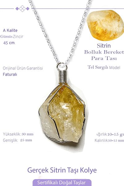 Tesbih Atölyesi Certified Wire Wrapped Raw Unprocessed Citrine Stone Necklace