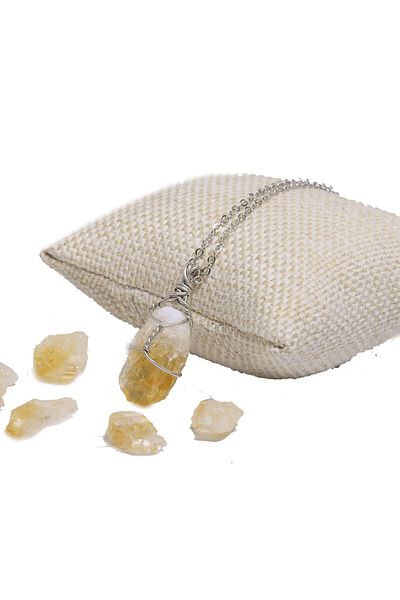 Tesbih Atölyesi Certified Wire Wrapped Raw Unprocessed Citrine Stone Necklace
