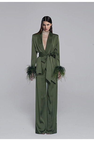 Bohai Design Özel Tasarım Kolları Tüylü Otriş Alt-üst Ceket Pantolon Takımı