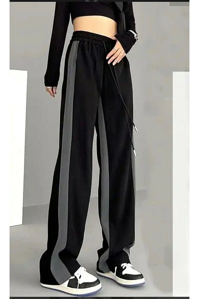 DEEFWEAR Y2k Μαύρο Unisex Φούτερ με φαρδύ πόδι με τρία ρίγες