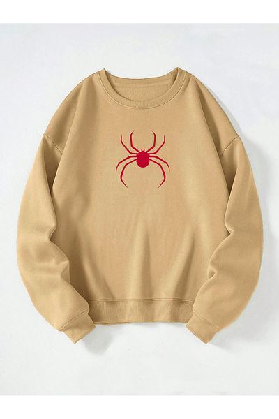 Ginevra Φούτερ Unisex Crew Neck Spider με στάμπα Oversize Loose Cut Fleece φούτερ