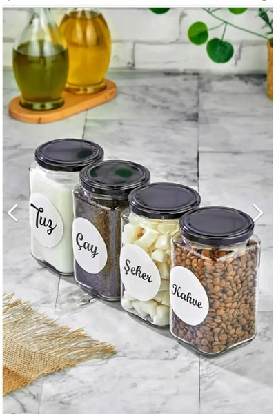ŞAKİLATA CONCEPT 4-Piece 850 Ml Salt & Tea & Sugar & Coffee Jar with Label