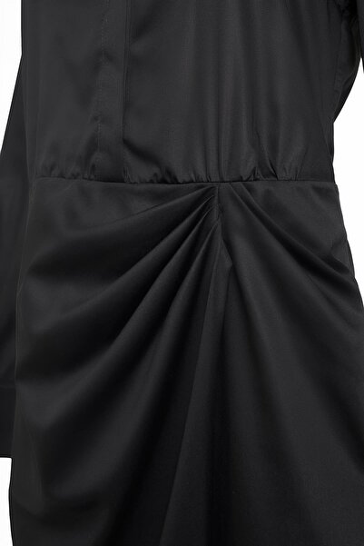 Beauty Omelette Drapeli Poplin Mini Gömlek Elbise