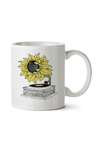 ART HEDİYE كوب جرامافون مطبوع عليه زهور على الجانبين