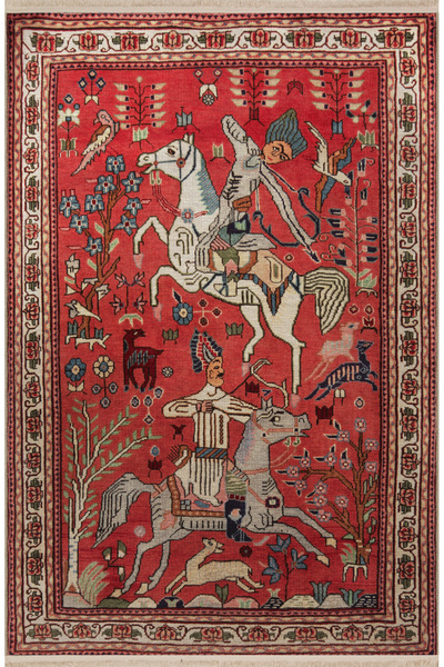 Rugs Modern Halı Kırmızı Temalı Eski Çağ Tasarım Atlı Okçu Desenli Kreatif Vi...