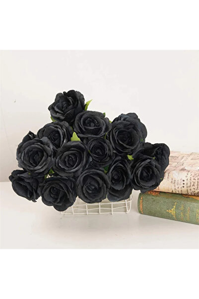 Yapay Çiçek Deposu Yapay Kadife 10lu Gül Dalı 50 Cm Siyah