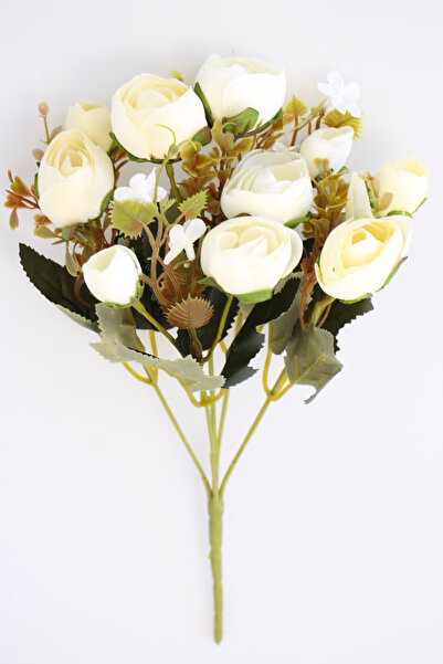 Yapay Çiçek Deposu Brussels Peony Rose Bunch (White-Cream) White