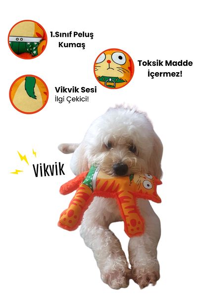 Havhav Mihav Dog Toy with Sound Orange Color Cat Shaped Dog Teething Toy