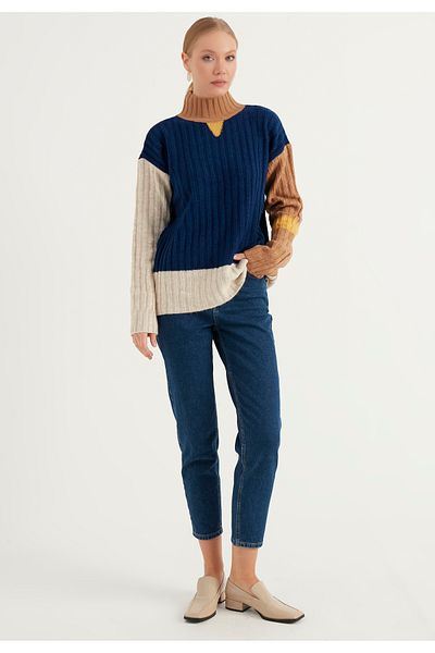 AJOUR TRİKO Pulover oversize multicolor cu gât
