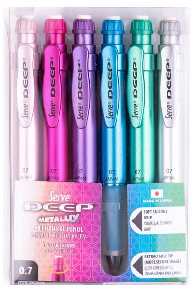 Serve 0.7 mm Deep Mechanical Pencil in Metallic Colors - Set of 6