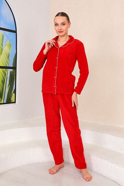 nisaNCa Women's Winter Welsoft Plush Fleece Buttoned Slim Fit Pajama Set