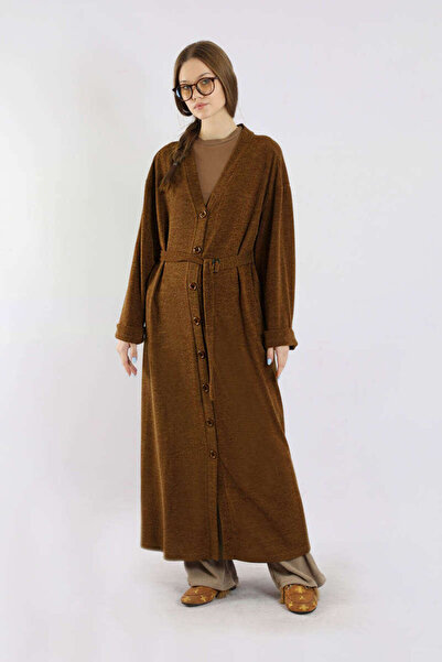 ZÜLAYS Arkadan Kuşaklı Triko Hırka Taba