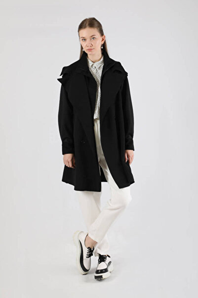 ZÜLAYS Garnili Midi Boy Trençkot Siyah