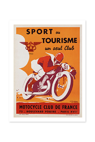 Beril Yamaç Design Studio France Motociclet Club Vintage Decorative Poster Re...