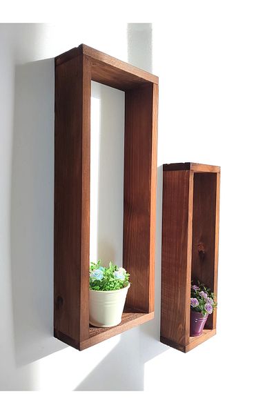 Wooden Factory 2Pcs Tall Wooden Box Wall Decor - Rustic Decor - Plant Decor - Box Shelves