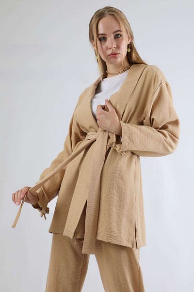 ZÜLAYS Set kimono cu guler șal bej