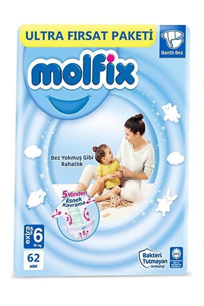 Molfix Baby Diapers 6 Extra Large 15 Kg 62-Piece Deal Pack