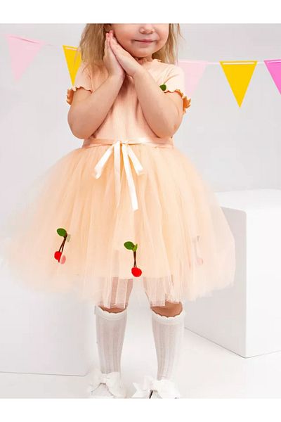 nc gift Visiniu mânecă scurtă Bumbac căptușită fustă Tutu Fata Tulle Rochie Printesa