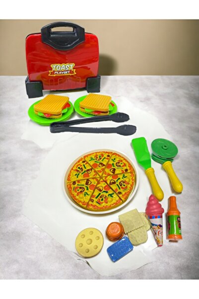 YILDIRIM OYUNCAK 25 cm Tost Makinesi ve Pizza Aksesuarlı 2'li Set Evcilik Mutfak Seti Aksesuarlı 27 Parça