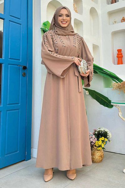 Bym Fashion Stoned Beaded Processing Detailed Ferace 7882 Mink