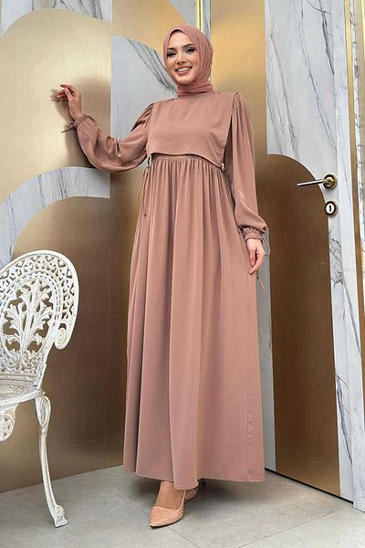 Bym Fashion Φόρεμα με λεπτομέρεια γραβάτας διπλής στρώσης Bym3 Mink