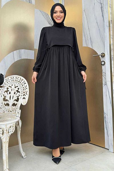 Bym Fashion Φόρεμα με λεπτομέρεια γραβάτας διπλής στρώσης Bym3 Μαύρο