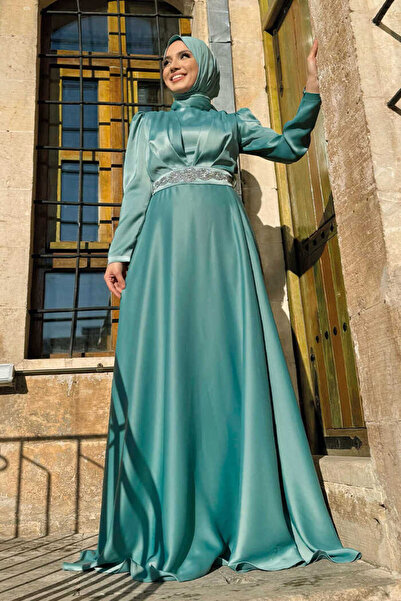 Bym Fashion 3863 Opaskové saténové šaty Mint