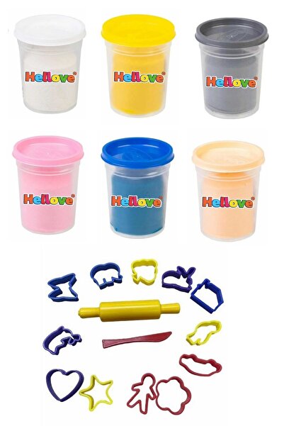 Hellove 6 Adet Oyun Hamuru + Oyun Hamuru İçin Merdane Ve Kalıp Seti Play Dough