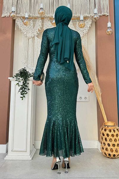 Bym Fashion Βραδινό φόρεμα με παγιέτες με κέντημα ψαριού 3872 Emerald