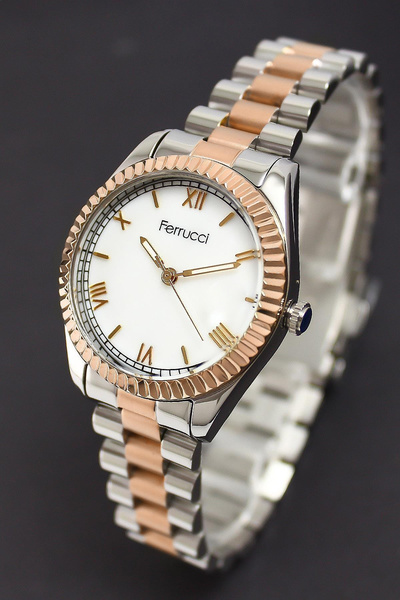 Ferrucci ساعة يد نسائية مقاومة للماء 3 ATM للموسم الجديد Fc.13016 باللون الفض...