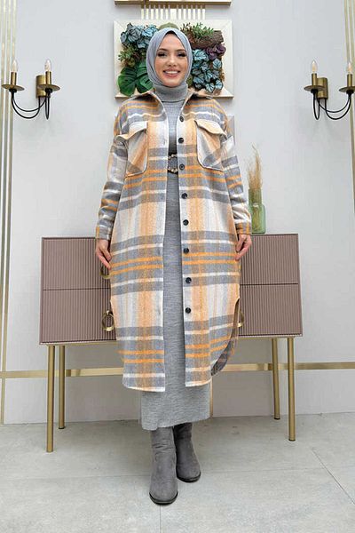 Bym Fashion Μπλουζάκι με κουμπιά με λεπτομέρεια κασμίρ ξυλοκόπος 7620 Mustard