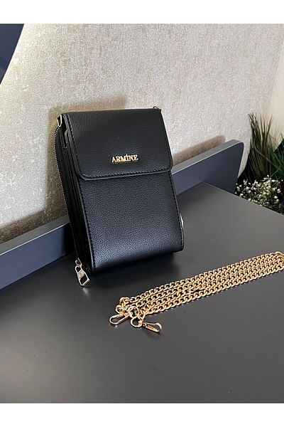 Armine ARM.266.SY.B Armine 2 Compartment Zipper and Clip Closure Designed Leather Handbag