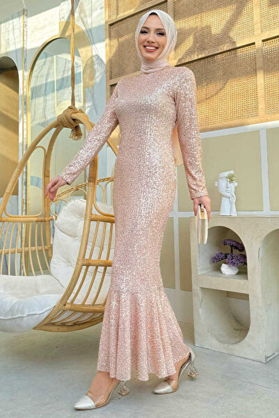 Bym Fashion Flitrové vyšívané rybí večerní šaty 3872 Stone