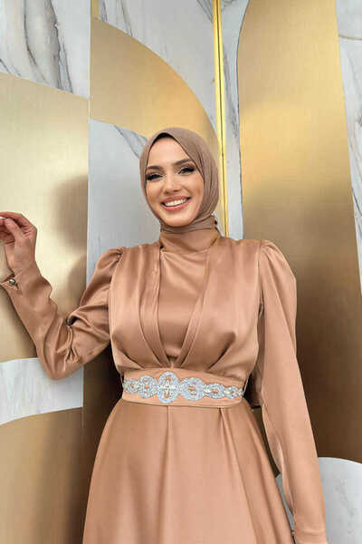 Bym Fashion 3863 Ζώνη με κοσμήματα σατέν φόρεμα μαύρισμα