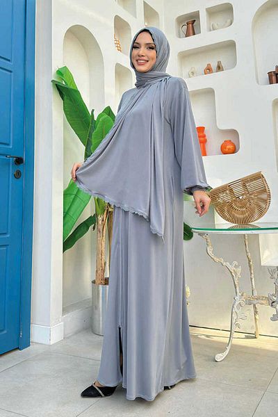 Bym Fashion Lace Detail Prayer Sprayer with Shawl Bym10 Gray
