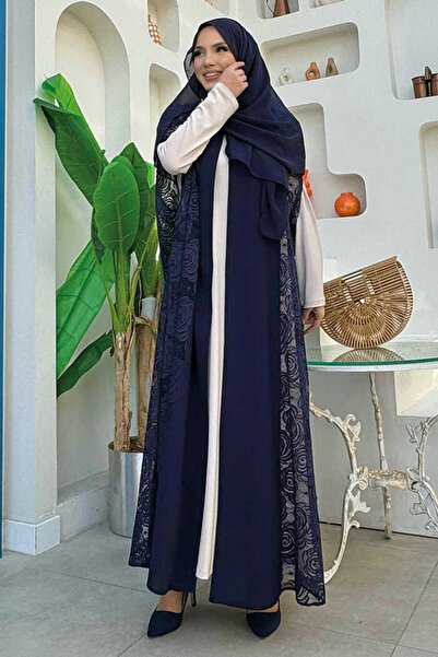 Bym Fashion Lace Abaya 7884 Navy Blue