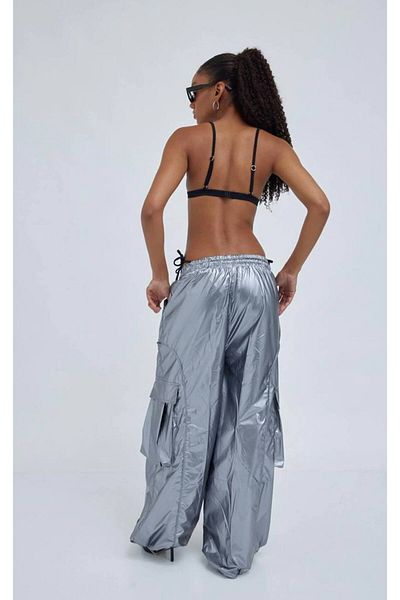 Alien 1979 Metallic Silver Colored Loose Cut Elastic Leg Parachute Trousers