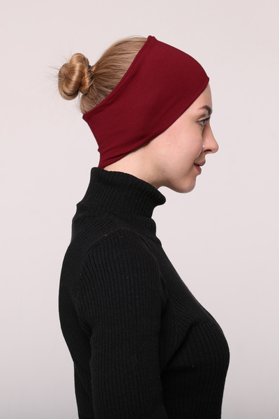 Altobeh Women's Combed Cotton Seamless Hijab Bandana Bonnet Sports Hair Band-burgundy