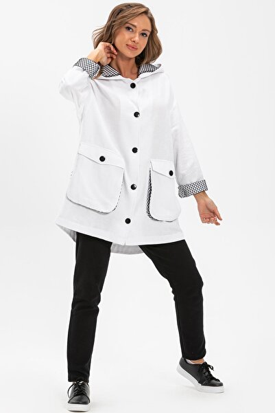 Eliş Şile Bezi Long Sleeve Hooded Safari Printed Flannel Autumn And Winter Jacket White Byz