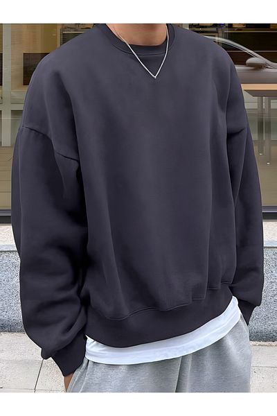 GENIUS STORE Men's Round Collar Oversize Sweatshirt Basic-sweatshirt