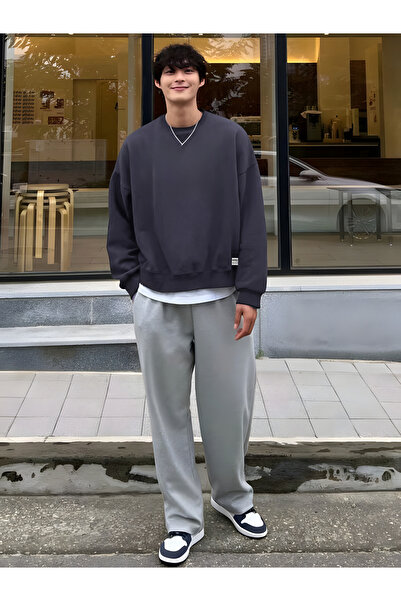 GENIUS STORE Men's Round Collar Oversize Sweatshirt Basic-sweatshirt