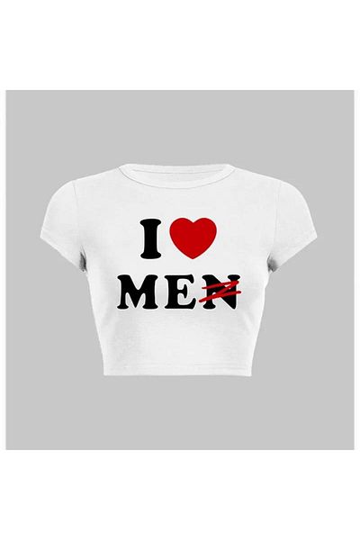 Equinox Lovens Y2k I Love Me Printed White Crop