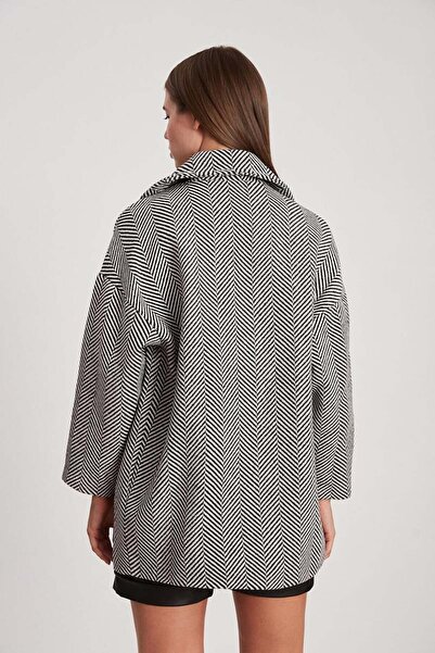 dükkan10butika Dámský oversize kapesní kašmírový kabát se vzorem Houndstooth Černá bílá
