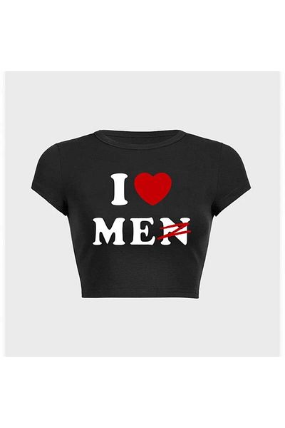 Touz Moda Y2k I Love Me Printed Black Crop