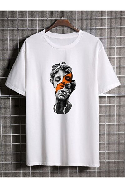 Vordevia Skulptura Štampano Bela Oversize kroj Majica