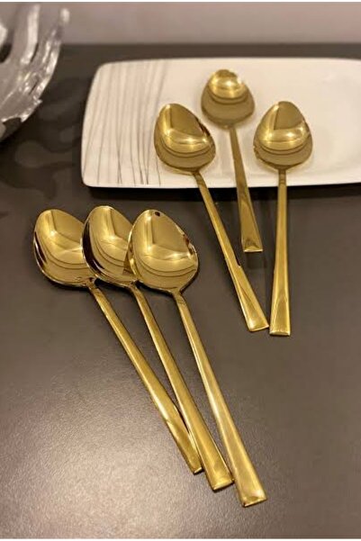 BRE HOME Elite 6 adet gold Cubuk model 18/10 paslanmaz çelik tatlı kaşığı